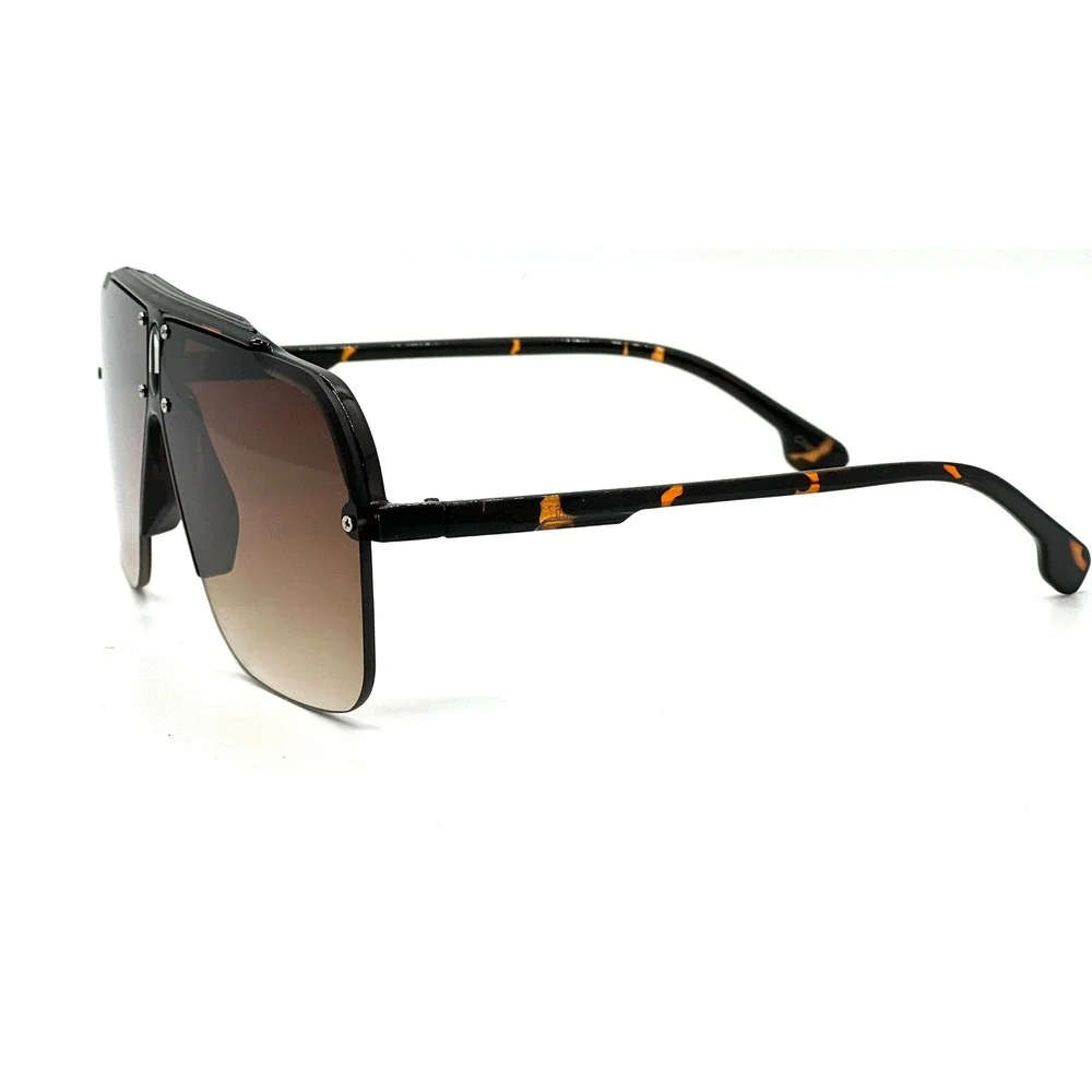 Sunglasses Brown Lens Shield Visor Flat Top Brown Tortoise Fashion Shades Lentes